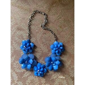 Blue Floral Statement Bib Necklace Silver Tone Adjustable Resin Flower Jewelry